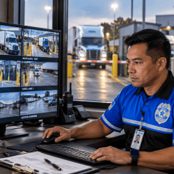 Security Officer Monitoring Truck Gate