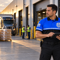 Security Officer Overseeing Warehouse Operations