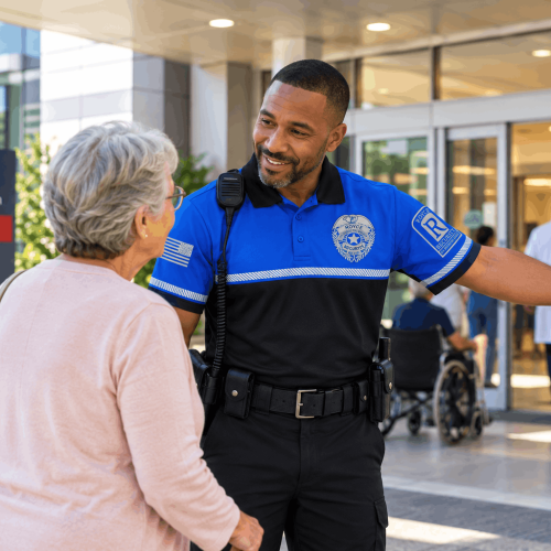 Welcoming Security at Hospital Entrance